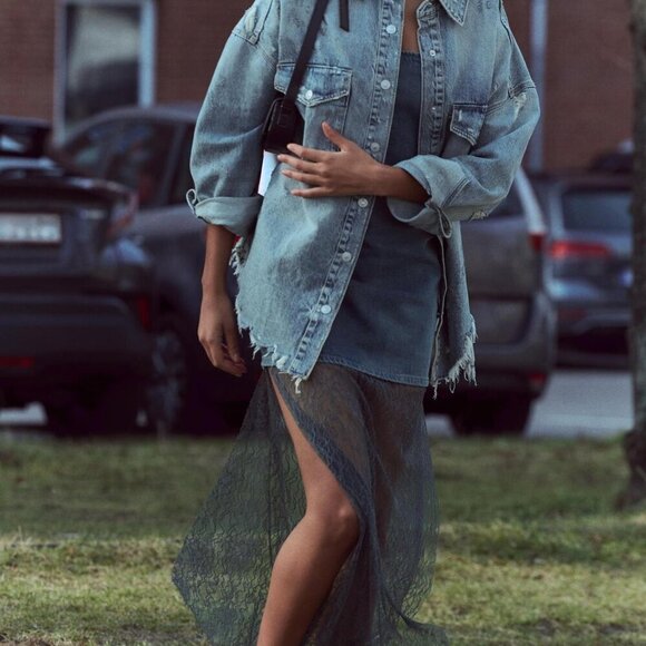 Zara LACE TRIM DENIM DRESS Size M NEW WITH TAG! - Picture 6 of 15